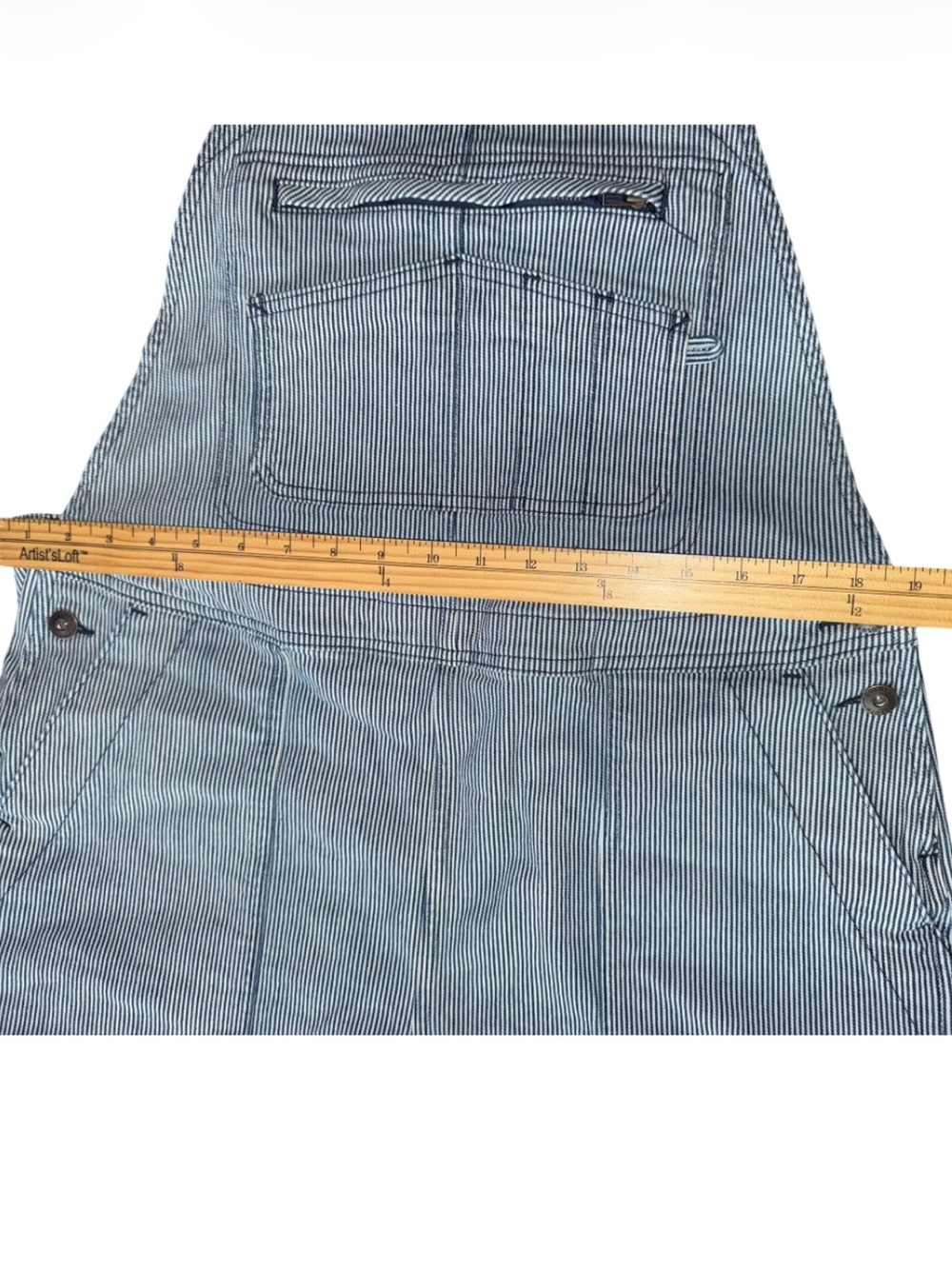 Duluth Trading Bibs Railroad Pin Stripe Rootstock Gardening Shorts Overalls L - Picture 11 of 16